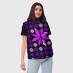 Женский жилет Фиолетово-белые звёзды на чёрном фоне, цвет: 3D-красный — фото 2