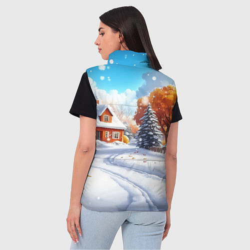 Женский жилет Новогодний пейзаж и домики / 3D-Светло-серый – фото 4