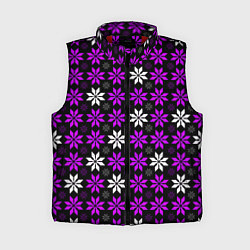Женский жилет Бело-фиолетовые звёзды на чёрном фоне, цвет: 3D-красный