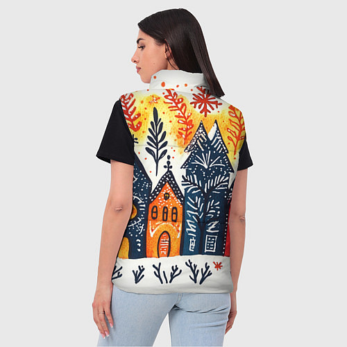 Женский жилет Разноцветные новогодние дома / 3D-Светло-серый – фото 4