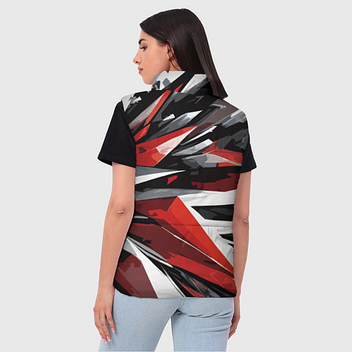 Женский жилет Чёрно-красно-белая абстракция / 3D-Красный – фото 4