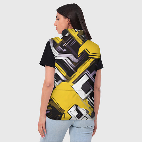 Женский жилет Бело-жёлтый техно паттерн на чёрном фоне / 3D-Черный – фото 4