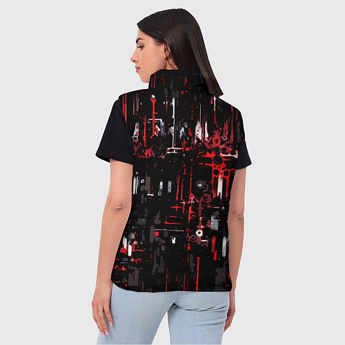 Женский жилет Бело-красная тревожная абстракция на чёрном фоне / 3D-Черный – фото 4