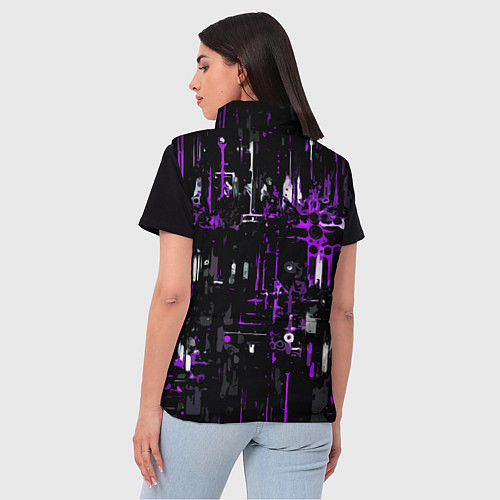 Женский жилет Бело-фиолетовая тревожная абстракция на чёрном фон / 3D-Черный – фото 4