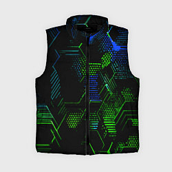 Женский жилет Сине-зелёные точки и линии на чёрном фоне, цвет: 3D-черный