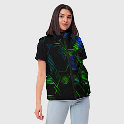 Женский жилет Сине-зелёные точки и линии на чёрном фоне, цвет: 3D-черный — фото 2
