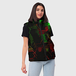 Женский жилет Красно-зелёные точки и линии на чёрном фоне, цвет: 3D-красный — фото 2