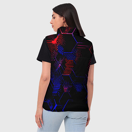 Женский жилет Красно-синие точки и линии на чёрном фоне / 3D-Черный – фото 4