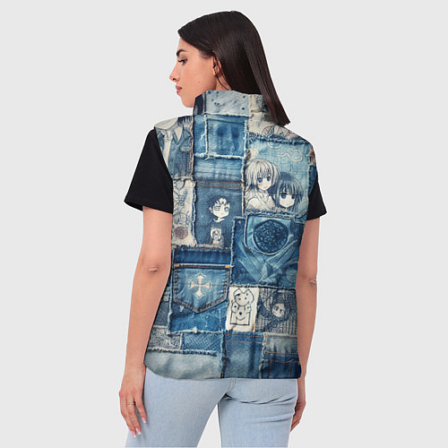 Женский жилет Персонажи аниме на пэчворк / 3D-Красный – фото 4