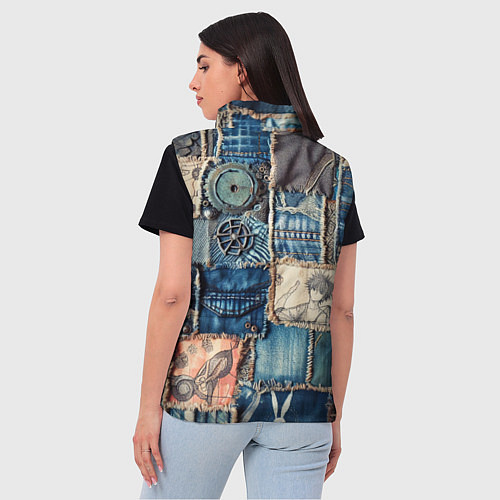Женский жилет Аниме пэчворк деним / 3D-Черный – фото 4