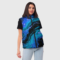 Женский жилет Синие брызги на чёрном фоне, цвет: 3D-красный — фото 2
