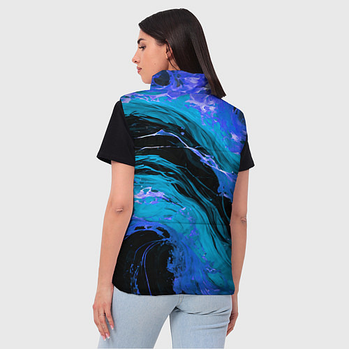 Женский жилет Синие брызги на чёрном фоне / 3D-Красный – фото 4