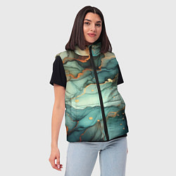 Женский жилет Бирюзовый узор с оранжевыми вставками, цвет: 3D-черный — фото 2