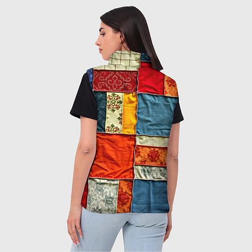 Женский жилет Пэчворк из ярких тканей / 3D-Черный – фото 4
