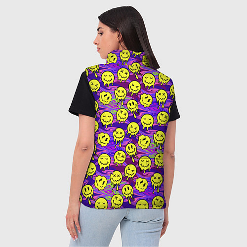 Женский жилет Психоделические желтые смайлы / 3D-Черный – фото 4