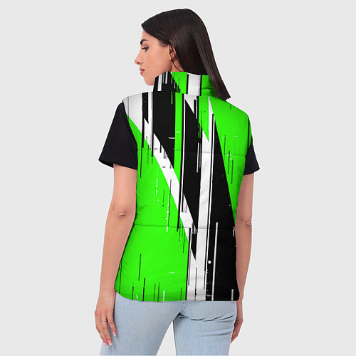 Женский жилет Чёрно-белые вертикальные полосы на зелёном фоне / 3D-Черный – фото 4