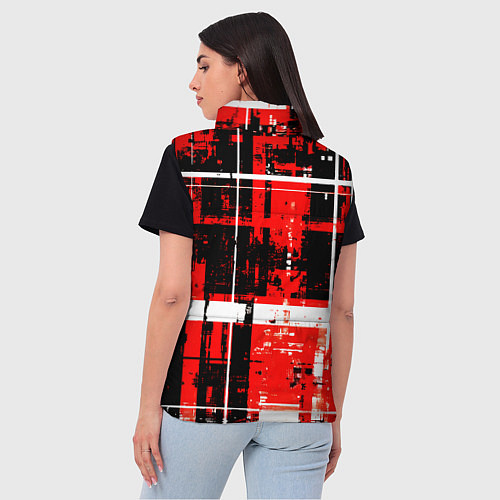 Женский жилет Красно-белый гранж на чёрном фоне / 3D-Черный – фото 4