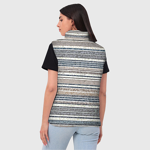 Женский жилет Светлый бежевый с синим текстурированные полосы / 3D-Черный – фото 4