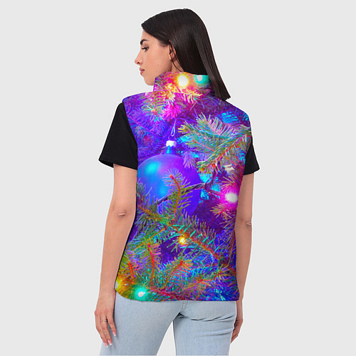 Женский жилет Новогоднее свечение гирлянд / 3D-Черный – фото 4