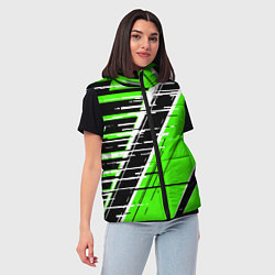 Женский жилет Чёрно-белые глитч полосы на зелёном фоне, цвет: 3D-красный — фото 2