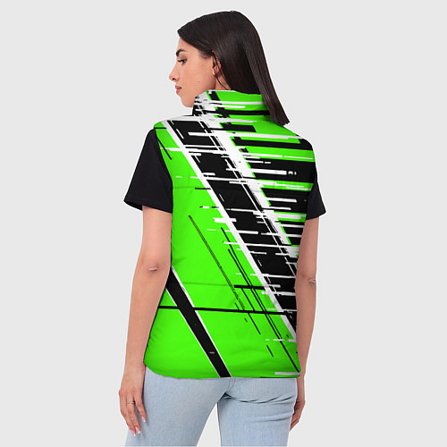 Женский жилет Чёрно-белые глитч полосы на зелёном фоне / 3D-Красный – фото 4