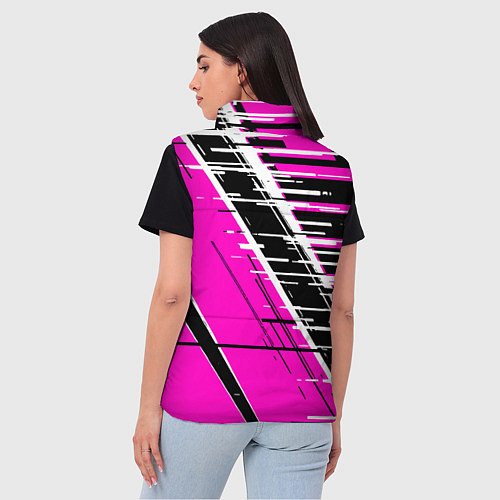 Женский жилет Чёрно-белые глитч полосы на розовом фоне / 3D-Черный – фото 4