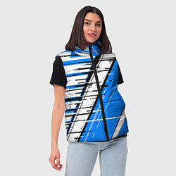 Женский жилет Чёрно-белые глитч полосы на синем фоне, цвет: 3D-черный — фото 2