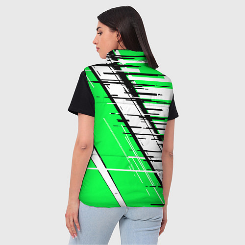 Женский жилет Чёрно-белые глитч полосы на зелёном фоне / 3D-Черный – фото 4