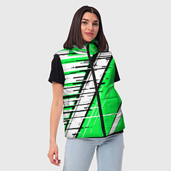 Женский жилет Чёрно-белые глитч полосы на зелёном фоне, цвет: 3D-черный — фото 2