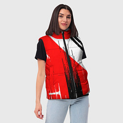 Женский жилет Вертикальные чёрные линии на красно-белом фоне, цвет: 3D-черный — фото 2