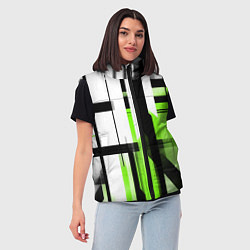 Женский жилет Чёрно-зелёные вертикальные и горизонтальные полосы, цвет: 3D-красный — фото 2