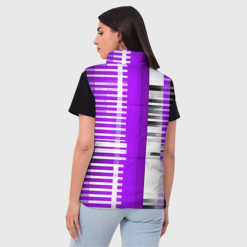 Женский жилет Белые полосы на чёрно-фиолетовом фоне / 3D-Светло-серый – фото 4