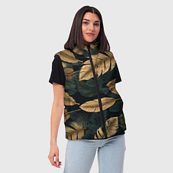 Женский жилет Золотые листья монстеры и перья, цвет: 3D-светло-серый — фото 2