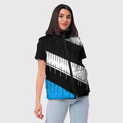 Женский жилет Диагональные чёрно-белые полосы на синем фоне, цвет: 3D-черный — фото 2