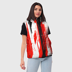 Женский жилет Вертикальные чёрно-белые линии на красном фоне, цвет: 3D-красный — фото 2