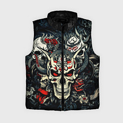 Женский жилет Маска Хання на черепе самурая на фоне духов
