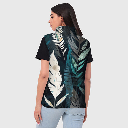 Женский жилет Перья и листья / 3D-Черный – фото 4