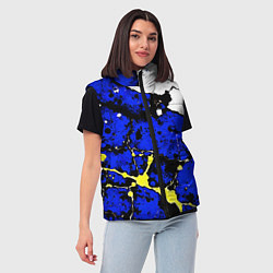 Женский жилет Сине-жёлтая абстракция на белом фоне, цвет: 3D-черный — фото 2
