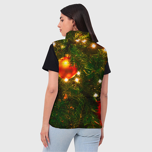 Женский жилет Новогодние украшения на ёлке / 3D-Черный – фото 4