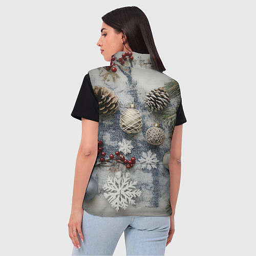 Женский жилет Новогодние игрушки и шишки / 3D-Красный – фото 4