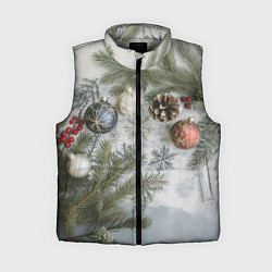 Женский жилет Новогодние ветки, цвет: 3D-светло-серый