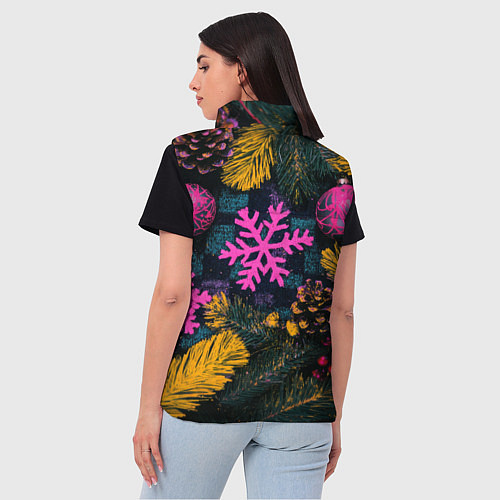 Женский жилет Новый год и краски / 3D-Черный – фото 4