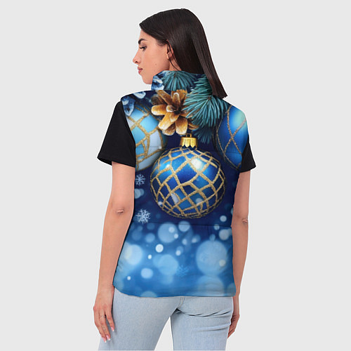 Женский жилет Синие новогодние шары / 3D-Красный – фото 4