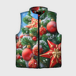 Женский жилет Красные шары и звезда новогодняя, цвет: 3D-красный