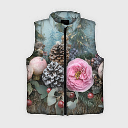 Женский жилет Новогодние цветы и шишки, цвет: 3D-светло-серый