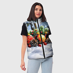 Женский жилет Красные и желтый новогодние шары, цвет: 3D-светло-серый — фото 2