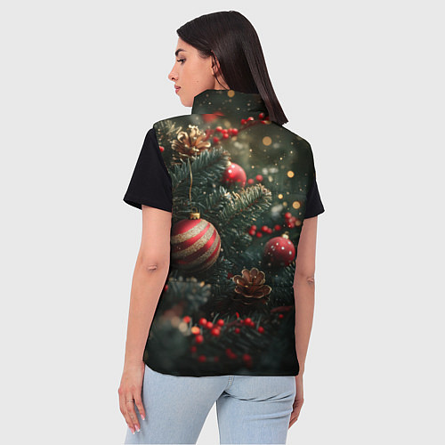 Женский жилет Новый год - шарики / 3D-Черный – фото 4