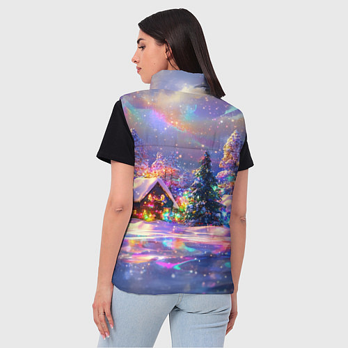 Женский жилет Дух рождества - зимние домики / 3D-Черный – фото 4