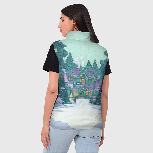 Женский жилет Новый год - двор / 3D-Светло-серый – фото 4