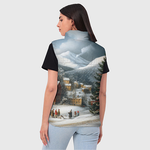 Женский жилет Новогодняя огромная елка и маленькие домики / 3D-Светло-серый – фото 4